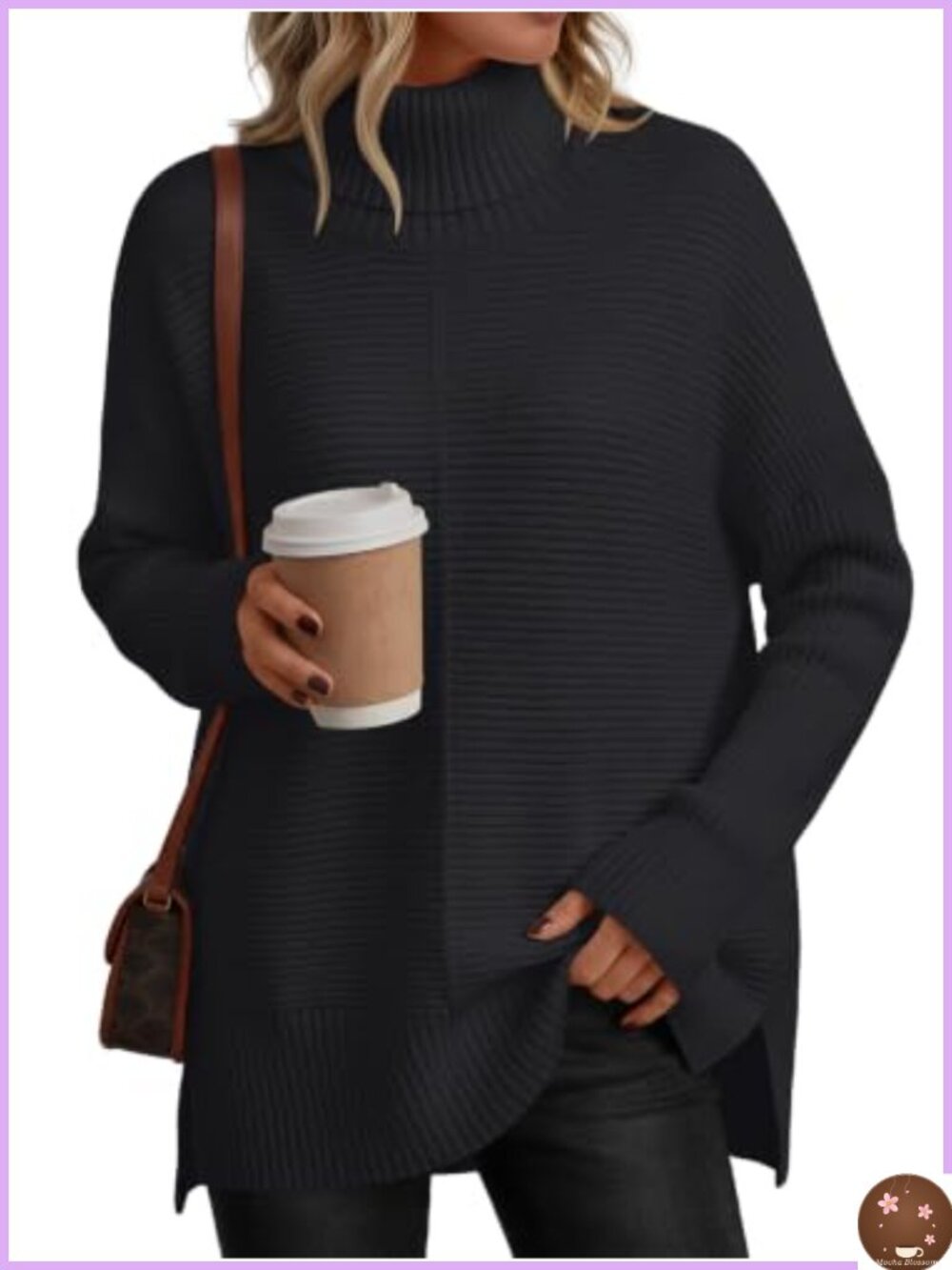 Oversized Turtleneck Sweater Long Pullover Tunic High Low Hem
